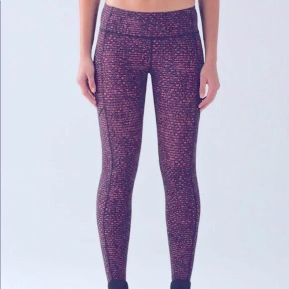 Lululemon Speed Tight V Shatter Weave Dust Coral Plum workout leggings - Picture 1 of 9